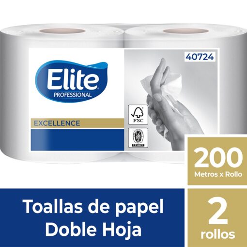 Toalla Papel Elite Excellence 200 M 2 Rollos | Hoja Doble Alta Absorción